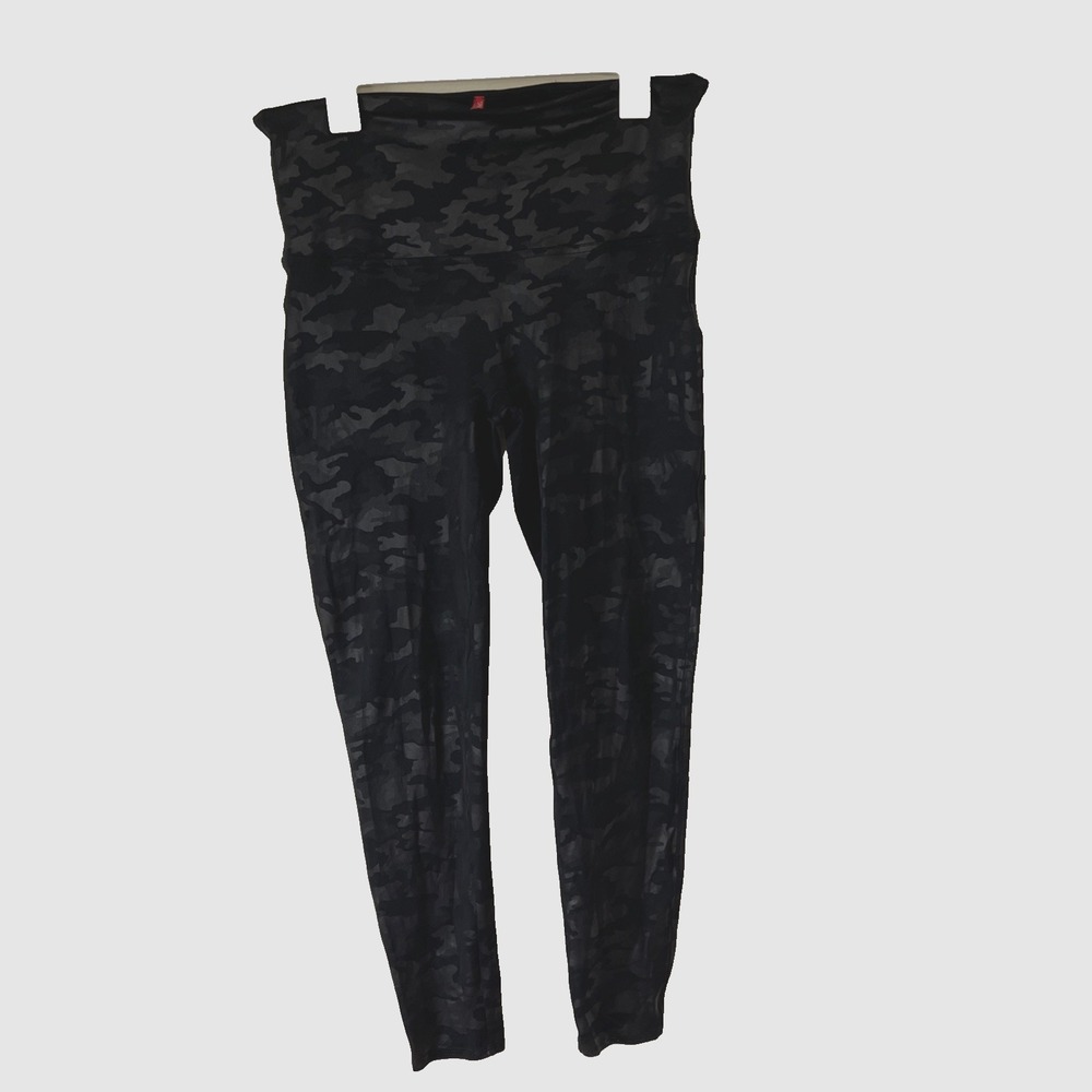 SPANX Leggings Women's Sz 1X High Rise Black Camouflage Tummy Control Workout - Picture 2 of 16